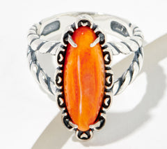 American West Sterling Silver Elongated Oval ORANGE SPINY Rope Ring Size 8
