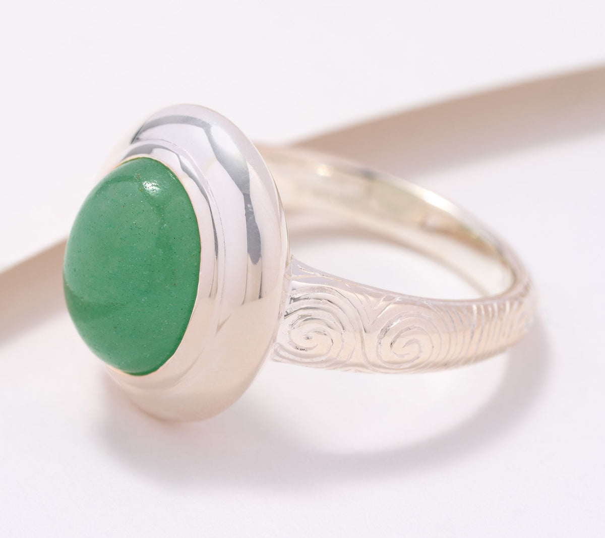 JMH Jewellery Newgrange Cabochon Green Quartz Ring Sterling Silver Size 8