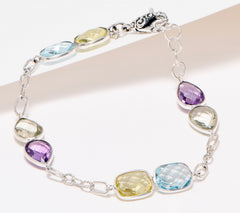 Artisan Crafted Sterling Silver Multi Gemstone Bracelet, Small (8")