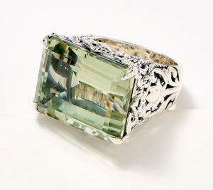 Artisan Crafted Sterling Silver Large Prasiolite Gem Cocktail Ring, sz4