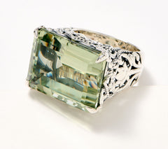 Artisan Crafted Sterling Silver Large Prasiolite Gemstone Cocktail Ring, Sz 6