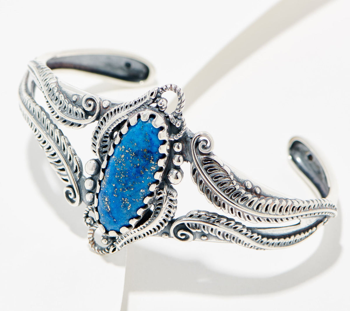 American West Leaf & Scroll Denim Lapis Gemstone Cuff, Sterling Silver, Small