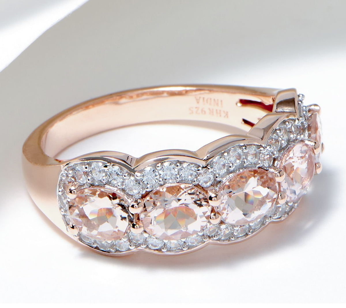 Affinity Gems Sterling Silver Roseclad 5-Stone morganite & White Zircon Ring, Size 9