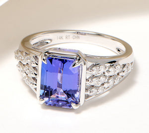 Affinity Gems 14K White Gold Emerald-Cut Tanzanite & Pave Diamond Ring, Size 6