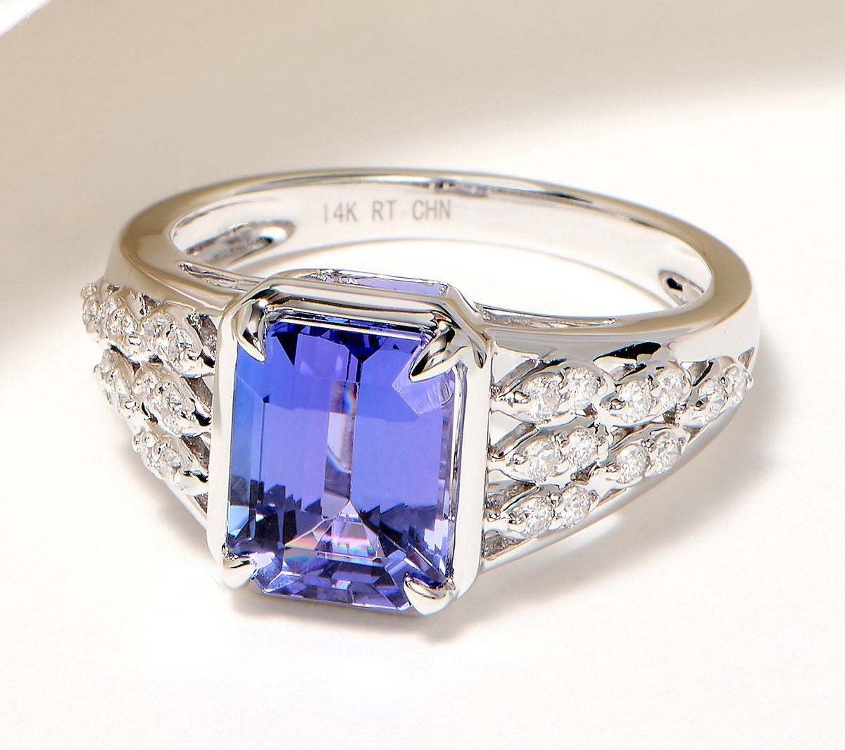 Affinity Gems 14K White Gold Emerald-Cut Tanzanite & Pave Diamond Ring, Size 6