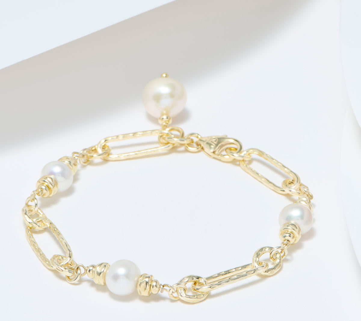 Honora Sterling Silver Goldclad Elongated Link Cultured Potato & Ming Pearl Bracelet Large