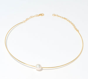 Honora Omega Necklace with Sliding Cultured Ming Pearl, SS 15-1/4"