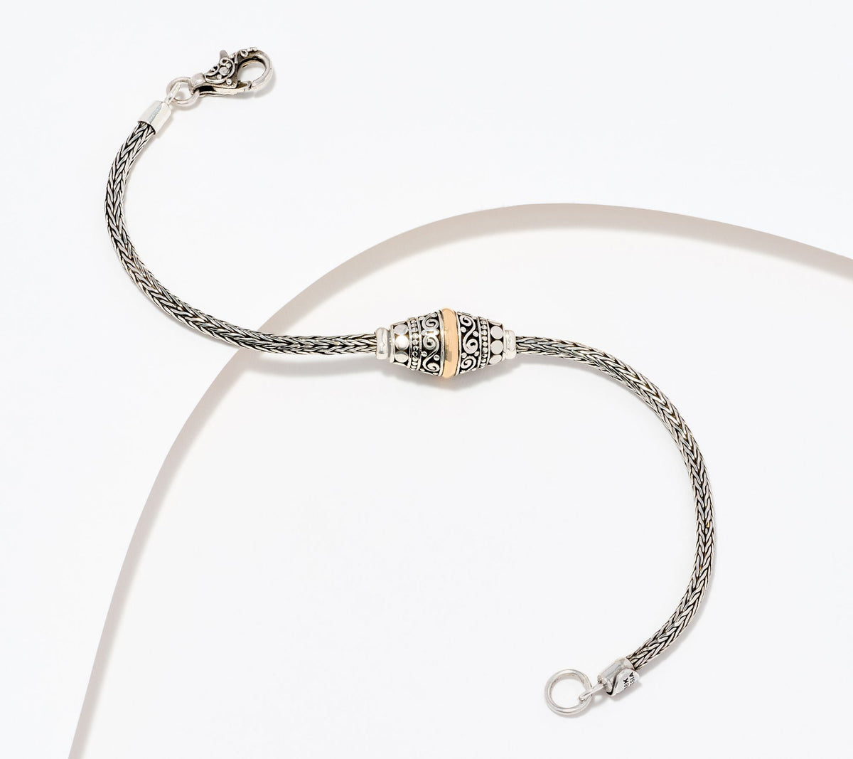 Artisan Crafted Sterling Silver & 18K accents Scroll & Dot Bracelet, 8"