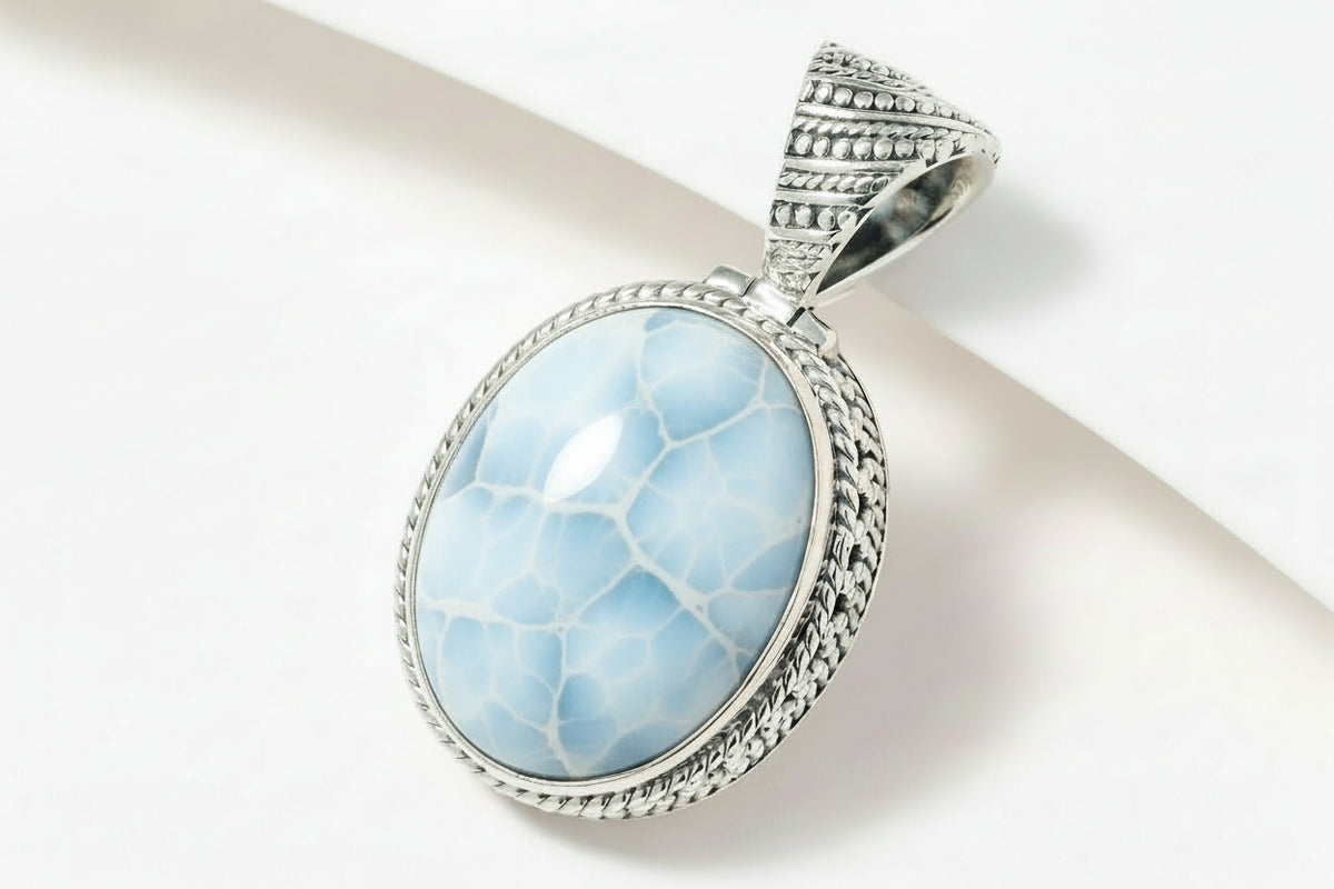 Artisan Crafted Sterling Silver Blue Opal Oval Pendant,