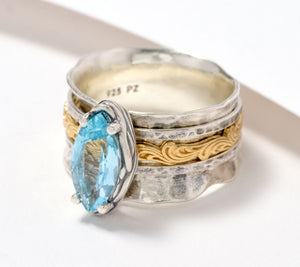 Or Paz Sterling Silver Oval Blue Topaz Two-Tone Spinner Ring, Size 8