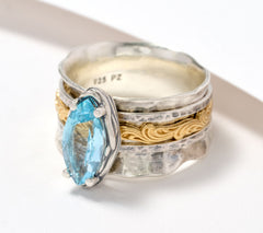 Or Paz Sterling Silver Oval Blue Topaz Two-Tone Spinner Ring, Size 8