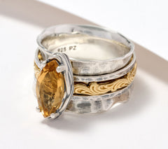 Or Paz Marquise Citrine Spinner Ring 925 Silver Two-Tone Size 6