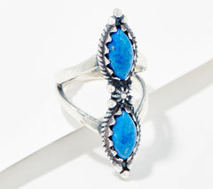 American West Double Lapis Split Shank Sterling Silver Ring, Size 7