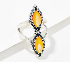 American West Double Gold MOP Gemstone Split Shank Sterling Silver Ring Sz 6