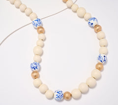 Susan Graver White Mixed Media Necklace with Hand Painted Beads