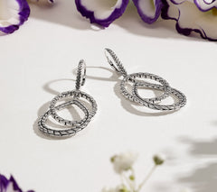 JAI Sterling Silver Textured Dangle Drop Earrings