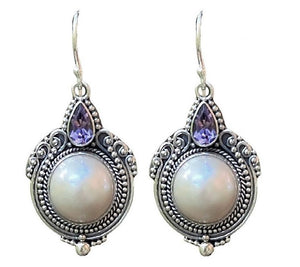 Artisan Crafted Sterling Silver Amethyst & Pearl Drop Earrings,