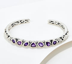 Artisan Crafted Sterling Silver Amethyst Hinged Bangle, Small 6-3/4"