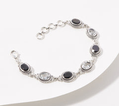 Artisan Crafted Sterling Silver Oval Black Gemstone Bracelet, 6-3/4"