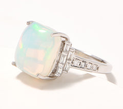 Effy Ethiopian Opal & Diamond Cocktail Ring, 14K WG, Size 7