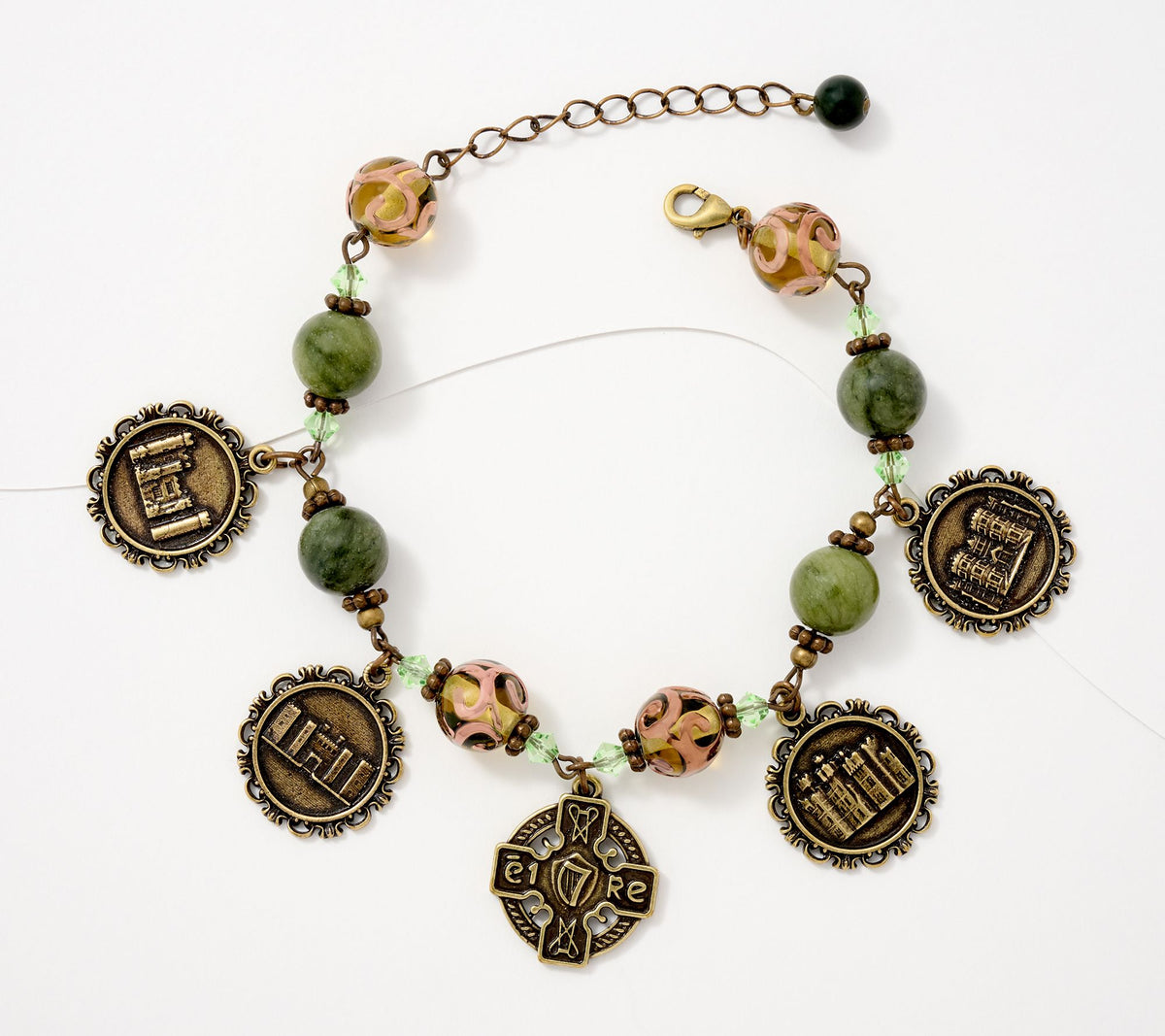 Connemara Marble Castles of Ireland Charm Bracelet, 8"