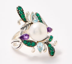 Third Person Sterling Silver Cultured Freshwater Pearl Multi-Gemstone Ring, Size 10