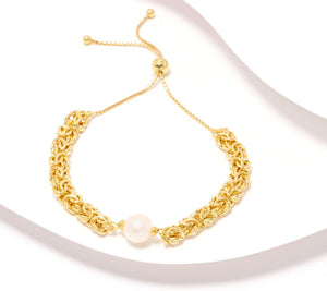Honora Sterling Silver Goldclad Cultured Pearl Byzantine Friendship Bracelet, Adjustable
