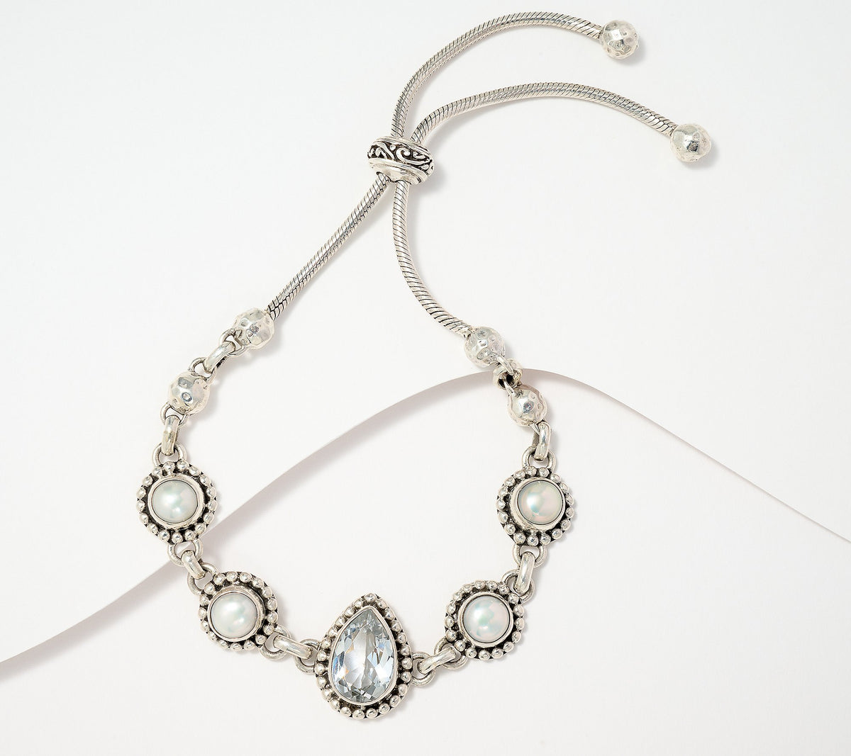 Artisan Crafted by R. Manse SS Gem & Cultured Pearl Bracelet
