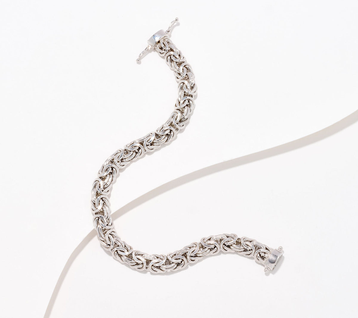 Silver Style Byzantine Bracelet with Magnetic Clasp, Sterling Silver, Average