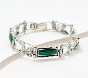 Or Paz Sterling Silver Organic Leaves Malachite Line Bracelet, Large