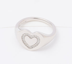 Affinity Rhodium-plated Sterling Silver Heart Signet Ring, Size 6