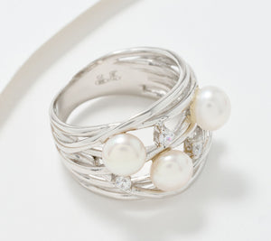 Honora Sterling Silver Cultured Pearl & Cubic Zirconia Highway Ring, Size 7