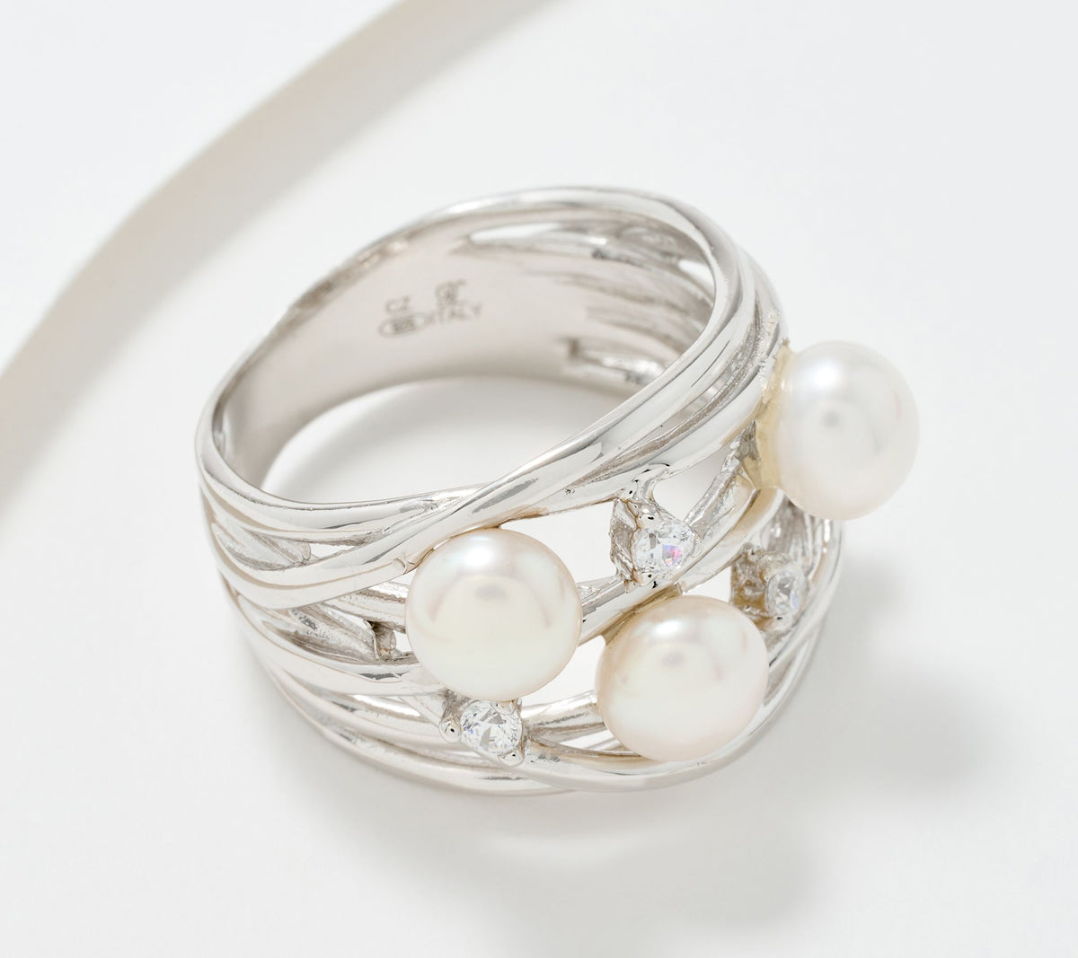 Honora Sterling Silver Cultured Pearl & Cubic Zirconia Highway Ring, Size 7