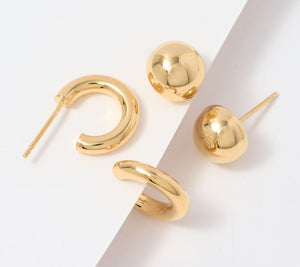 UltraFine 950 Silver Set of Two Goldtone Stud and Hoop Earrings