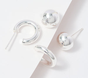 UltraFine 950 Silver Sterling Silver Set of Two Stud and Hoop Earrings