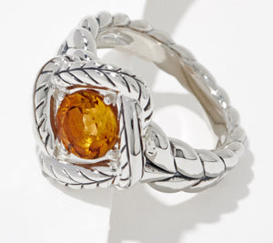 JAI Sterling Silver Citrine Basketweave Ring, Size 7