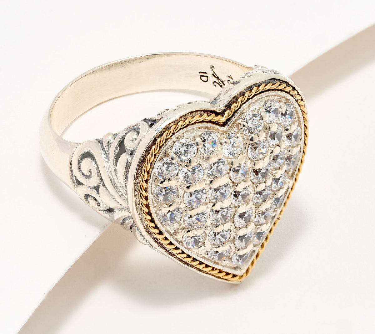 Artisan Crafted Sterling Silver White Bezel Pave Set Heart Ring, Size 4