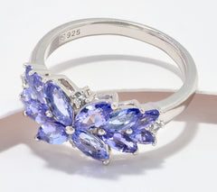 Affinity Sterling Silver Marquise Cut Tanzanite & White Zircon Ring, Size 9"