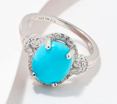 Affinity Gems Sterling Silver Oval Turquoise & White Zircon Pave Accent Ring, Size 6