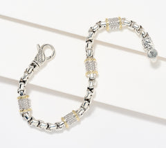 JAI 14K & Sterling Silver Pave Diamond 5.3mm Box Chain Bracelet, 6-1/4"