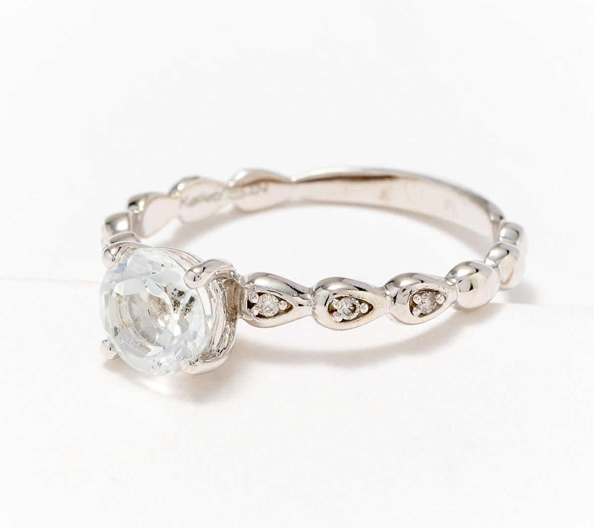 KALLATI 14K White Gold Semi-Precious White Topaz & Diamond Ring, Size 5