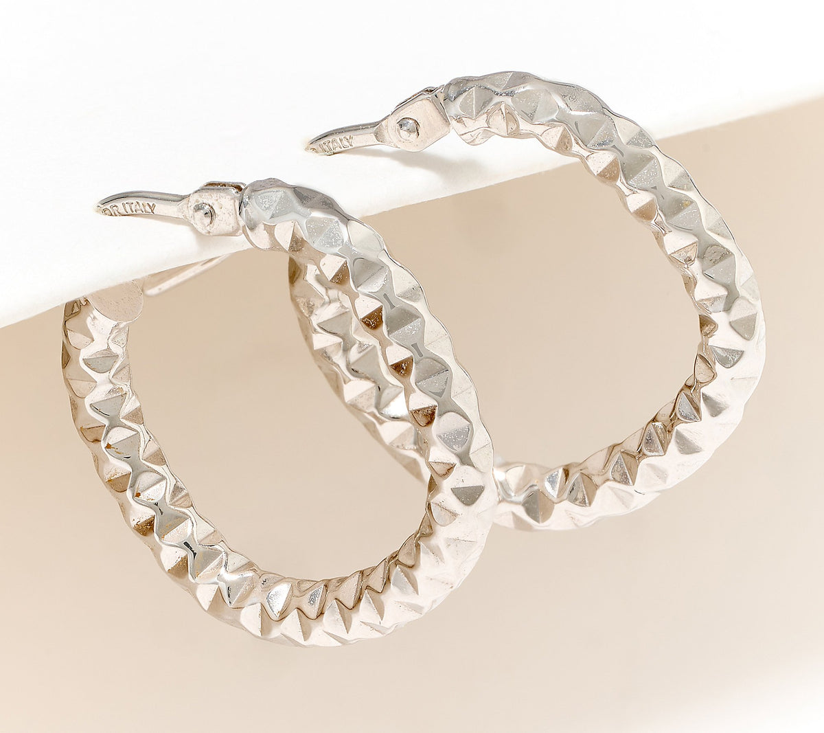 David Markstein 14K Gold Cushion Shaped 1/2" White Hoop Earrings