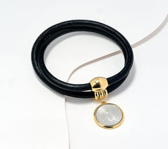 David Markstein GoldClad Sterling Silver Coin & Leather Bracelet or Necklace, Small; 6-1/2