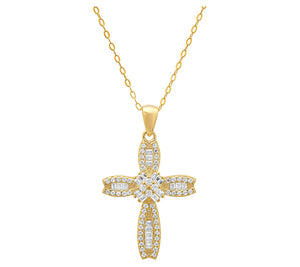 QVC Sterling Silver Petite Cross Yellow Pendant w/ Chain 18"