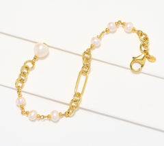Honora Cultured Pearl Chain Gold-Over Sterling Silver Bracelet Avg