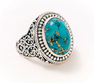 Artisan Crafted by Robert Manse SS Turquoise Filigree Ring, Size 8