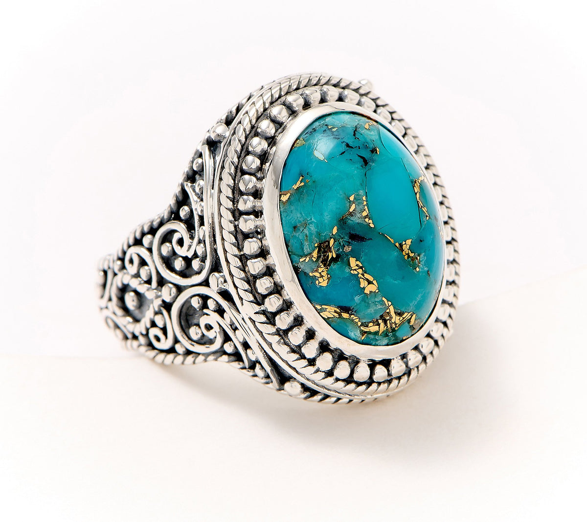 Artisan Crafted by Robert Manse SS Turquoise Filigree Ring, Size 8