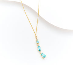 3.70ct Blue Zircon & Diamond Pendant 14K Gold 18” Rope Chain
