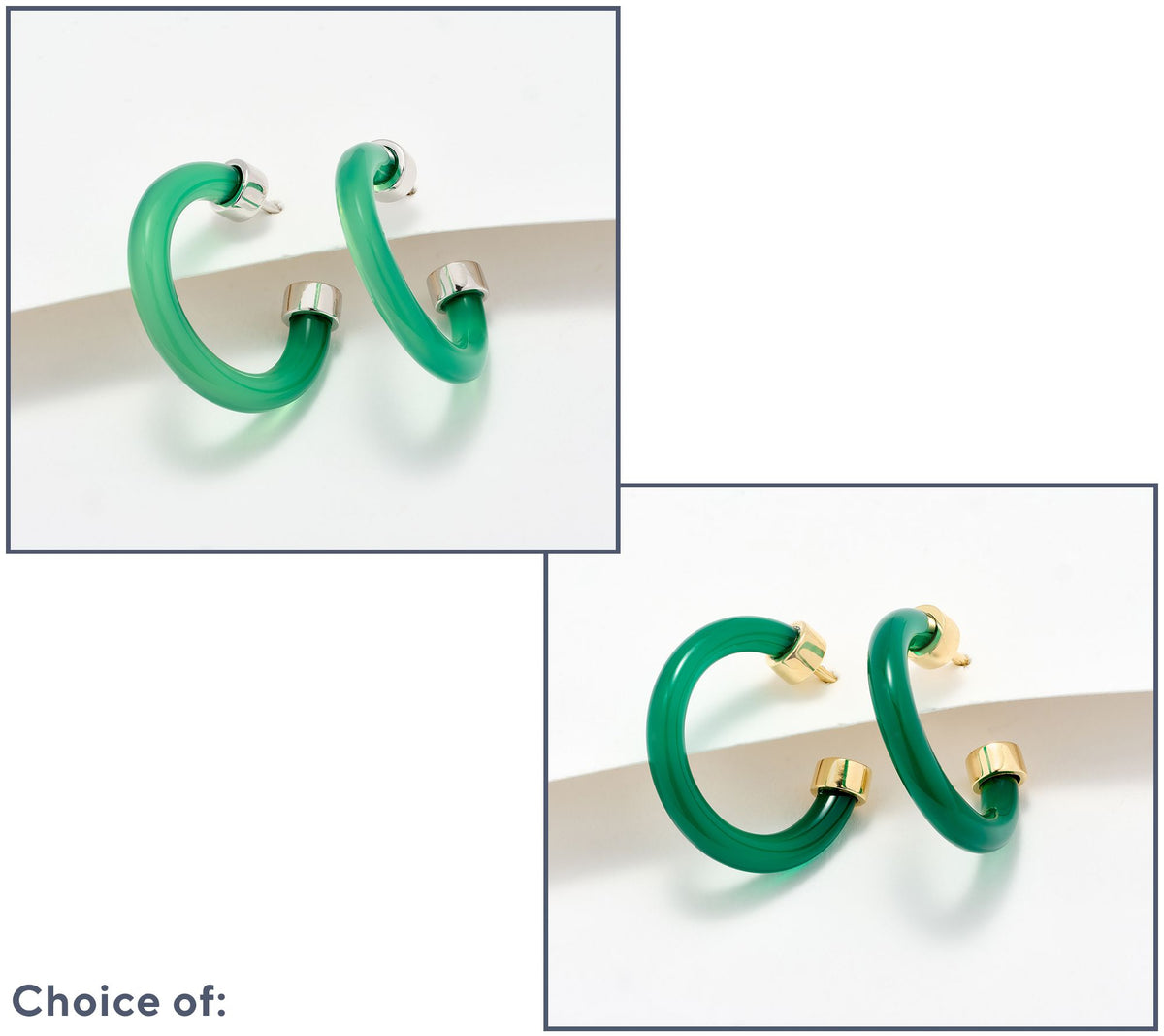 Affinity Gems Carved Opaque Green  Agate Gold-Over SS Hoop Earrings