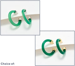 Affinity Gems Carved Opaque Green  Agate Gold-Over SS Hoop Earrings